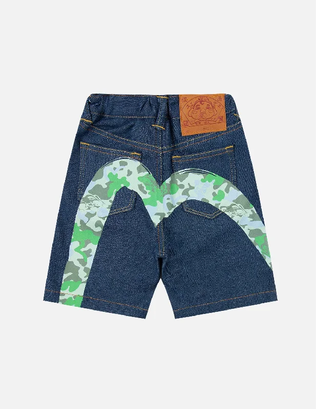 Graphic Shorts-Godhead Camouflage Daicock Print Denim Shorts