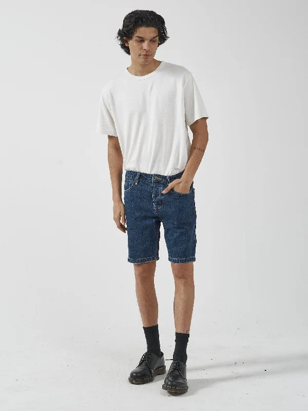 Stylish Men’s Shorts-Chopped Hem Denim Short - Dark Rinse Blue