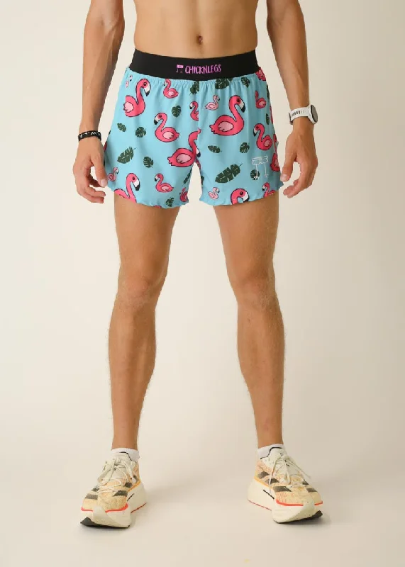 Custom Shorts-Men's Blue Flamingo 4" Half Split Shorts