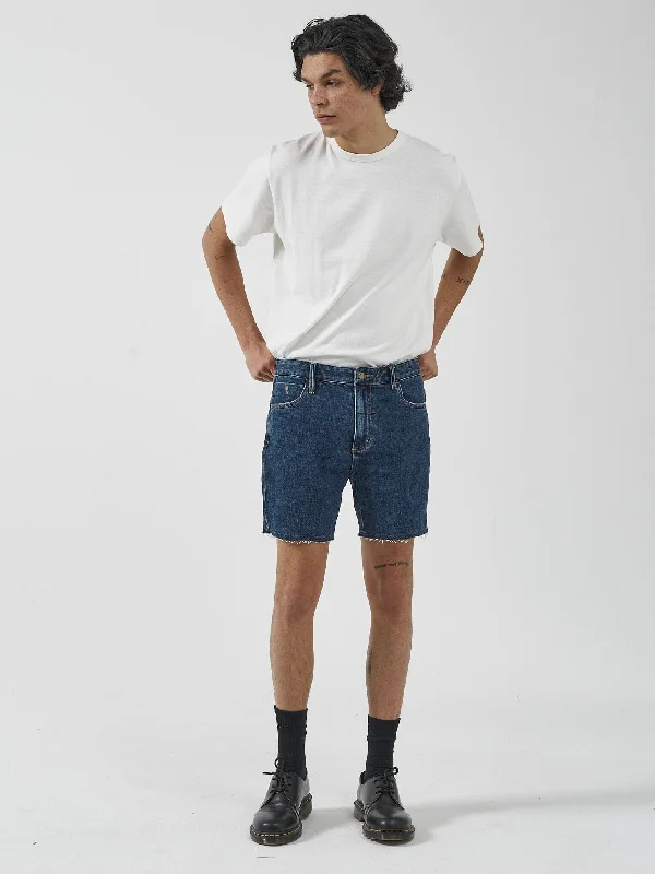 Casual Travel Shorts-Mandude Denim Short - Dark Rinse Blue