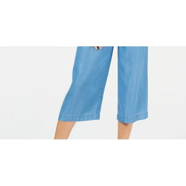 Stretchable Pants-Maison Jules Women's Cropped Pull On Tie Pants Blue Size Large