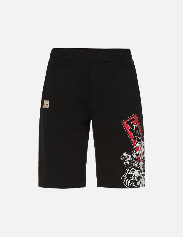 Linen Shorts-Godhead and Lucky Icons Print Sweat Shorts