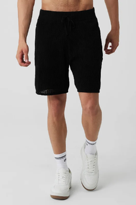 Stylish Beach Shorts-Open-Knit Short - Black