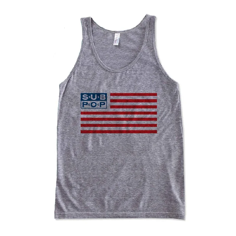 Personalized Quote T-Shirts-Sub Pop American Flag Tank Grey