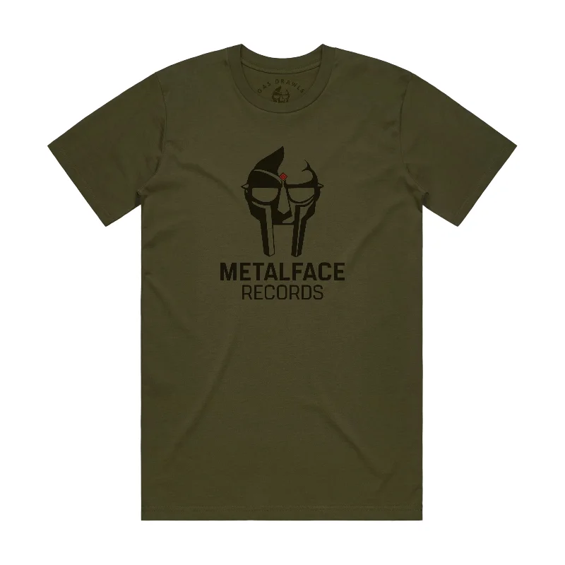 Organic Cotton T-Shirts-Metalface Records Shirt - Army