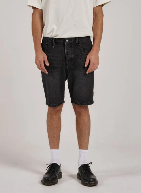 Hipster Shorts-Chopped Hem Denim Short - Smoke Black