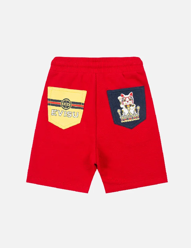 Stretch Shorts-Fortune Cat Crown Print Sweat Shorts