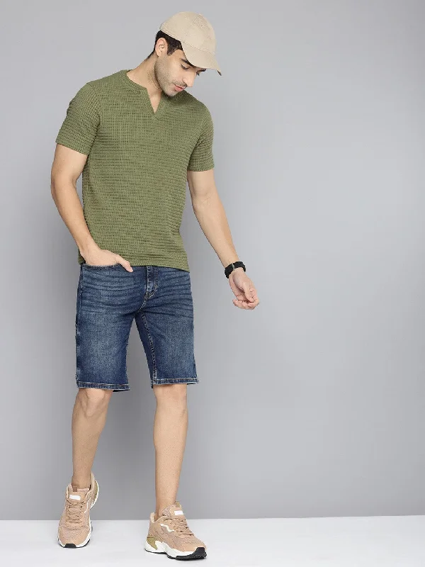 Water-Resistant Shorts-Men's Blue Regular Fit Denim Shorts