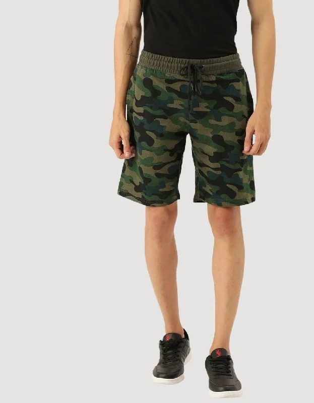 Lightweight Outdoor Shorts-Green Camouflage Printed Shorts