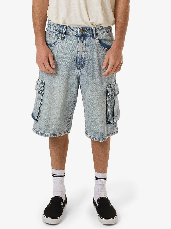 Breathable Cargo Shorts-Big Slacker Denim Cargo Short - Tainted Blue