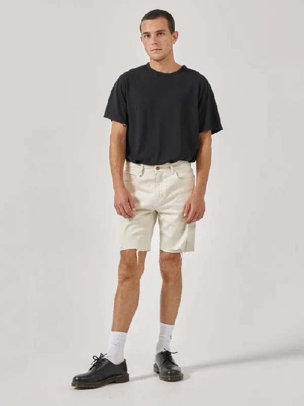 Golf Shorts-Destroyed Bones Denim Short - Heritage White