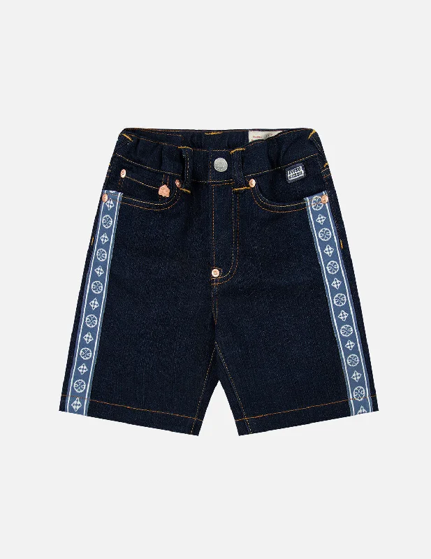 Denim Shorts With Pockets-Kamon Jacquard Tape Denim Shorts