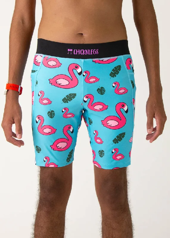 Gym Shorts-Men's Blue Flamingo 8" Half Tights