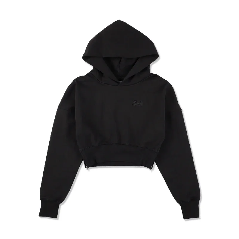 Graphic Print Hoodies-Cozy Cropped Hooded Sweatshirt(Ladies)