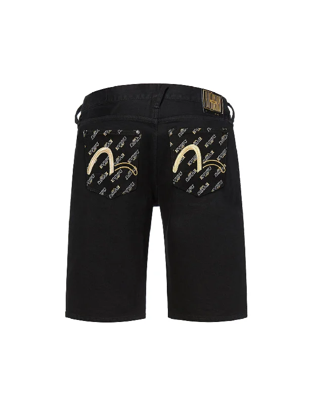 Running Compression Shorts-Denim Shorts with Monogram Print Pocket