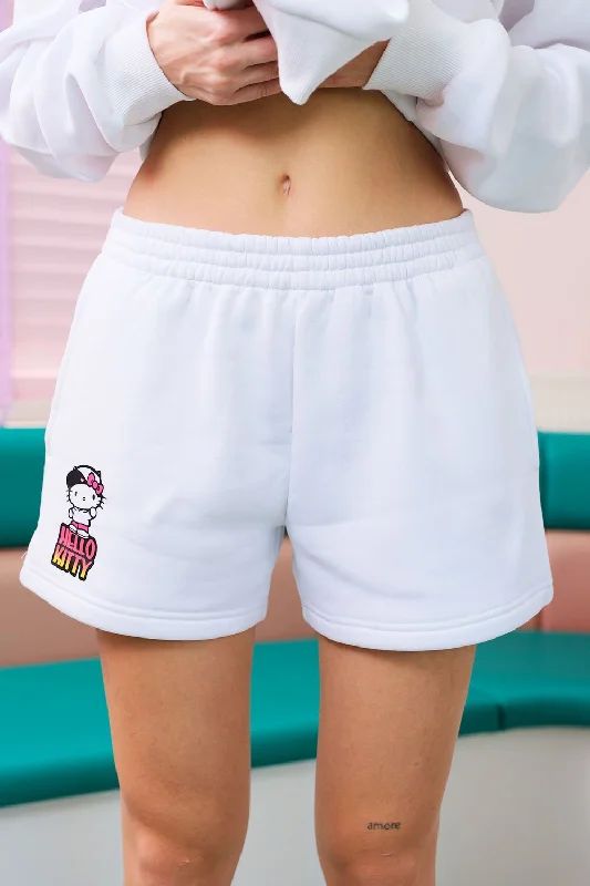 Board Shorts For Swimming-All White Hello Kitty Shorts