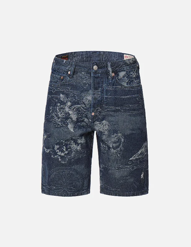 Stylish Beach Shorts-Komainu Jacquard Denim Shorts