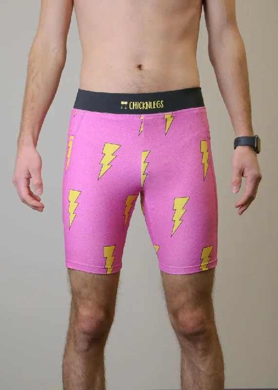 Trendy Summer Shorts-Men's Pink Bolts 8" Half Tights