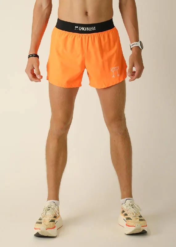 High-Rise Casual Shorts-Men's Neon Orange 4" Half Split Shorts