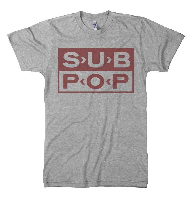 All-Season T-Shirts-Sub Pop Logo Grey w/Crimson Shirt