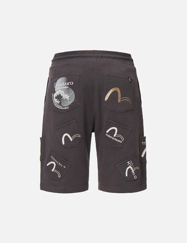 Thermal Shorts-Seagull Print Pocket Sweat Shorts