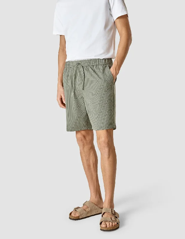 Sports Team Shorts-Tech Linen Elastic Shorts Green Pinstripe