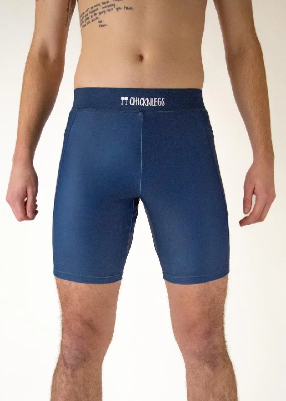 Sleek Compression Shorts-Men's Navy Blue 8" Half Tights