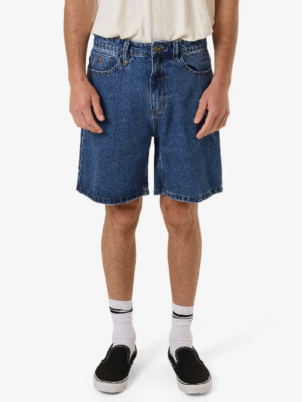 Stretchy Travel Shorts-Slacker Denim Short - Double Rinsed Blues