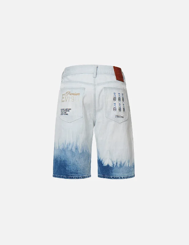 Stretchy Beach Shorts-Godhead Sake Bottle Graphic Tie-dye Denim Shorts