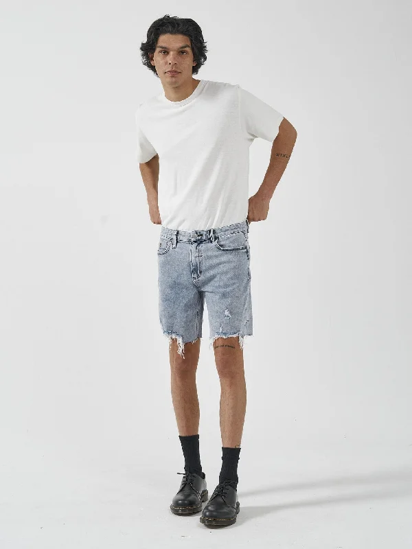 Fleece Shorts-Destroyed Bones Denim Short - Garage Blue