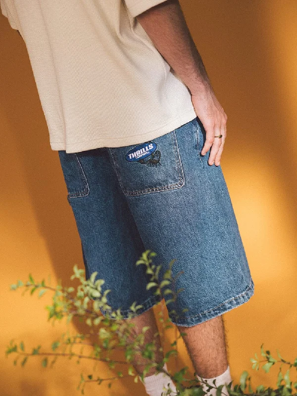 Sports Shorts-Big Slacker Lifted Embro Denim Short - Rinsed Blues