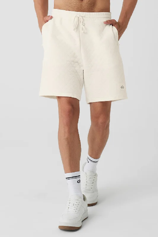 Fitness Running Shorts-Quilted Stadium Short - Ivory