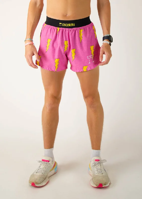 Custom Printed Beach Shorts-Men's Pink Bolts 4" Half Split Shorts