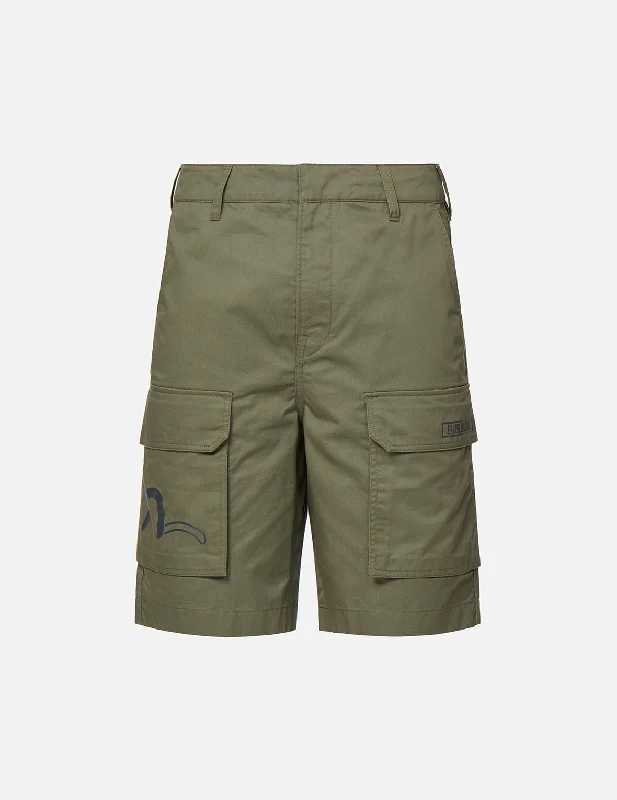 Athletic Compression Shorts-Seagull and Logo Print Cargo Shorts