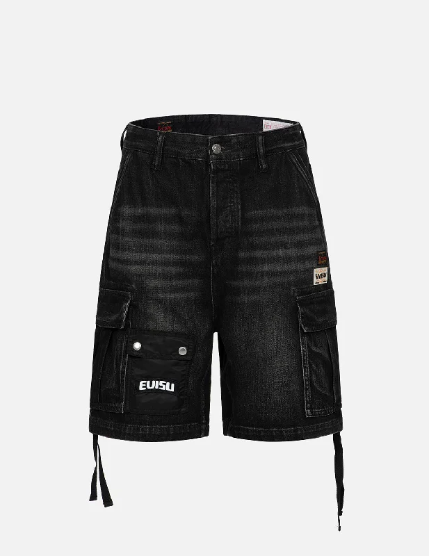 Denim Shorts For Men-Seagull Print Cargo Denim Shorts