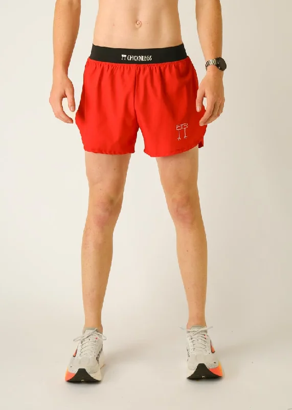 Stretchy Beach Shorts-Men's Red 4" Half Split Shorts