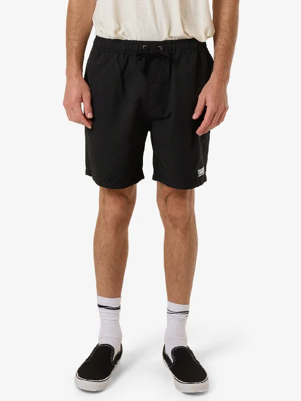 Beach Vacation Shorts-Thrills Forever Volley - Black