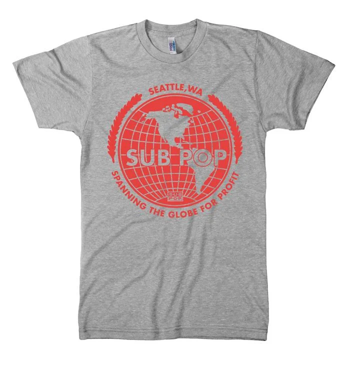 Fun Graphic T-Shirts-Spanning The Globe Grey w/ Red