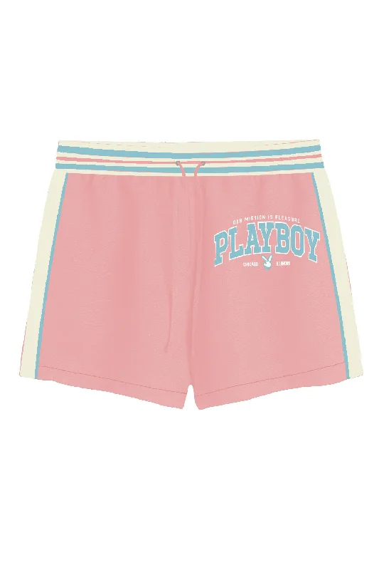 Denim Shorts With Pockets-Baby Pink Playboy Beach Shorts