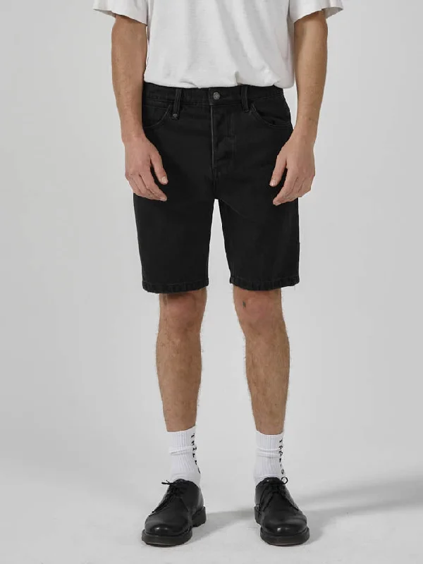 Relaxed Fit Cargo Shorts-Chopped Hem Denim Short - Aged Black