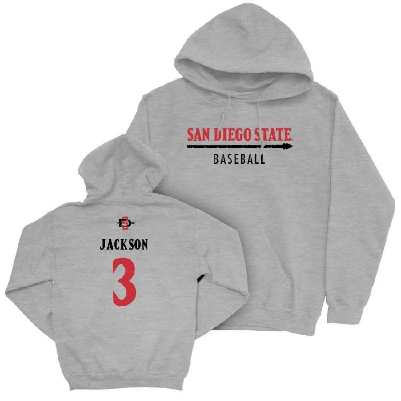 Luxury Hoodies-SDSU Baseball Sport Grey Classic Hoodie - Jake Jackson #3