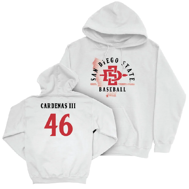 Slim Fit Hoodies-SDSU Baseball White State Hoodie - Xavier Cardenas III #46