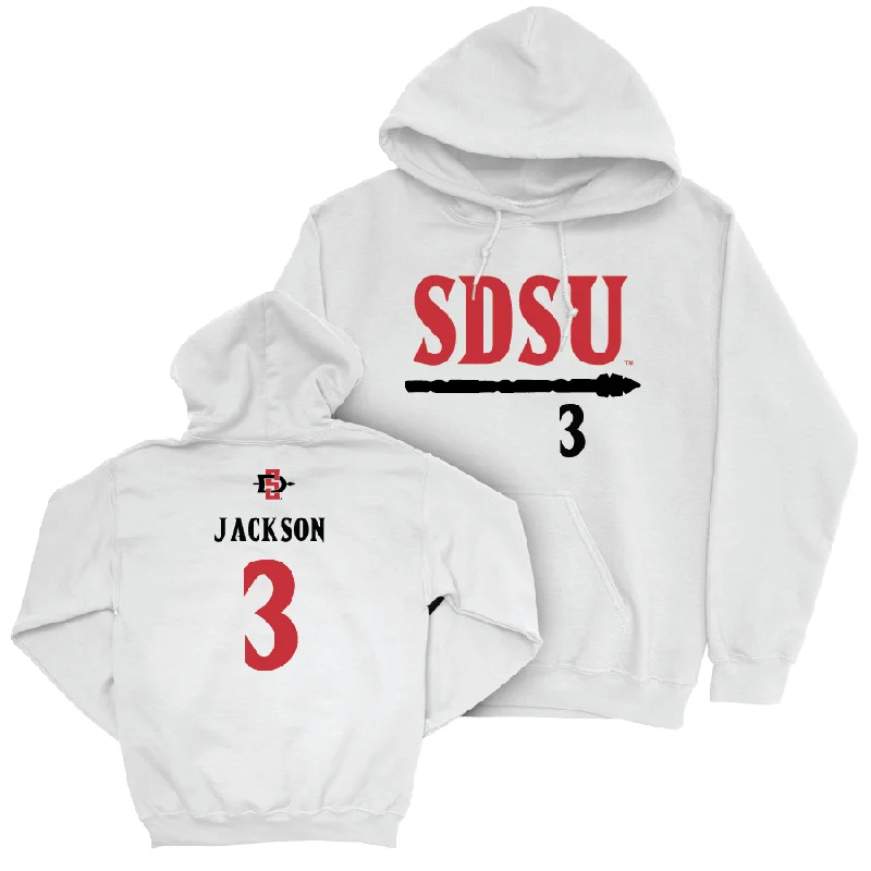 Lightweight Hoodies-SDSU Baseball White Staple Hoodie - Jake Jackson #3