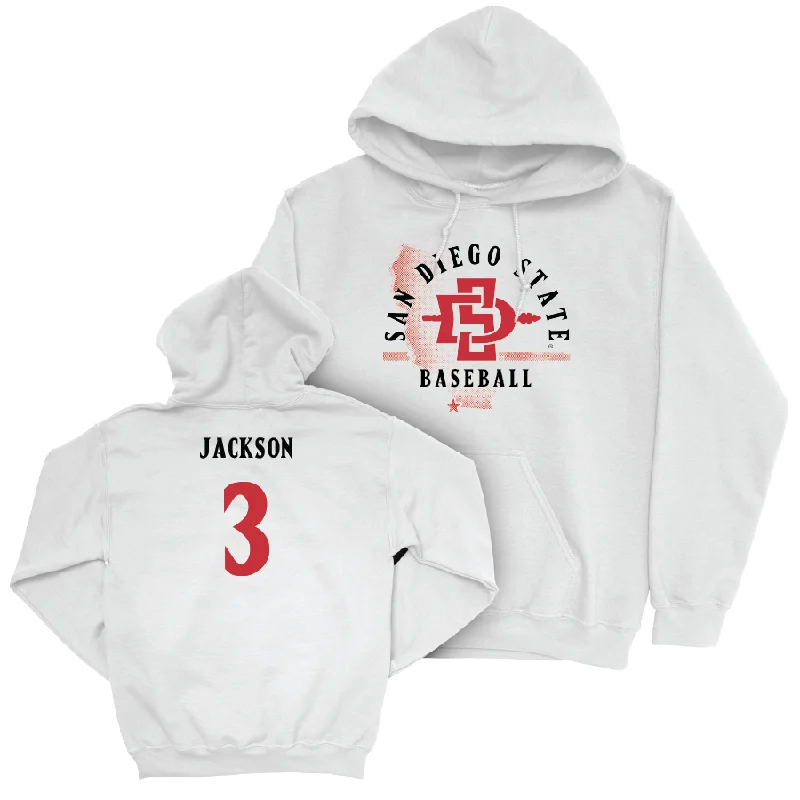 Regular Fit Hoodies-SDSU Baseball White State Hoodie - Jake Jackson #3