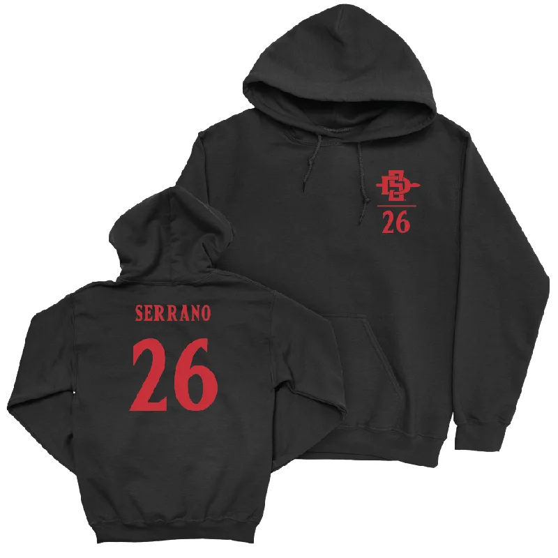 Hoodie With Pockets-SDSU Baseball Black Logo Hoodie - Omar Serrano #26