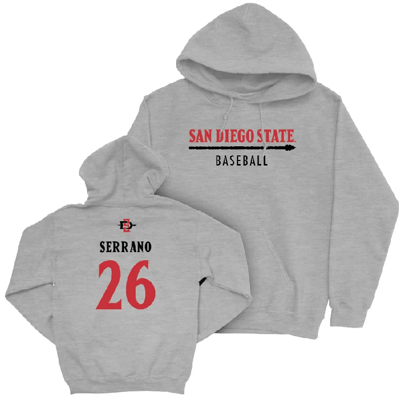 Men’s Fashion Hoodies-SDSU Baseball Sport Grey Classic Hoodie - Omar Serrano #26