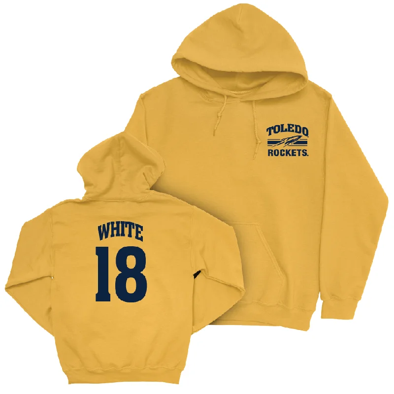 Customizable Graphic Hoodies-Toledo Baseball Gold Victory Hoodie - Brayden White | #18