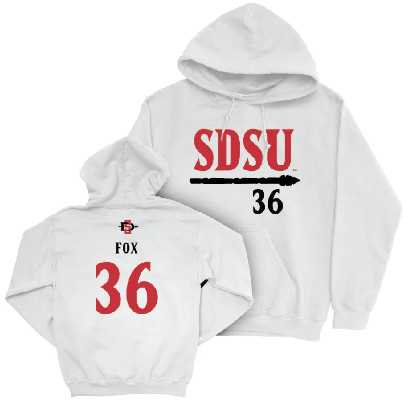 Stylish Hoodies-SDSU Baseball White Staple Hoodie - Trevor Fox #36