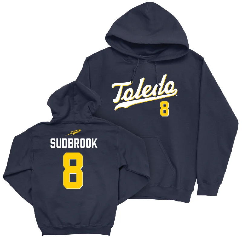 Personalized Fleece Hoodies-Toledo Baseball Navy Script Hoodie - Troy Sudbrook | #8